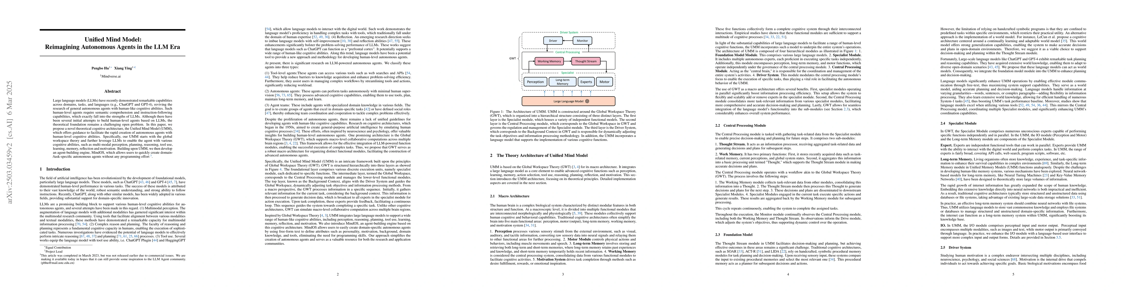 Thumbnail for Unified Mind Model: Reimagining Autonomous Agents in the LLM Era