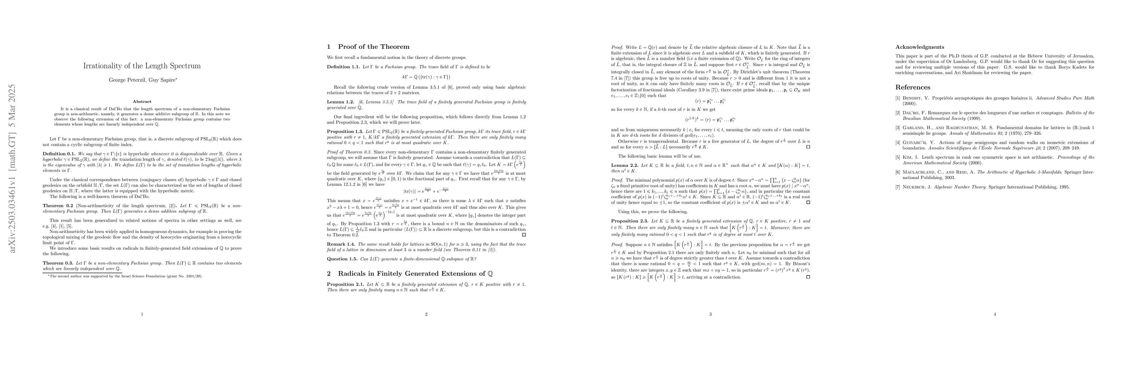 Thumbnail for Irrationality of the Length Spectrum