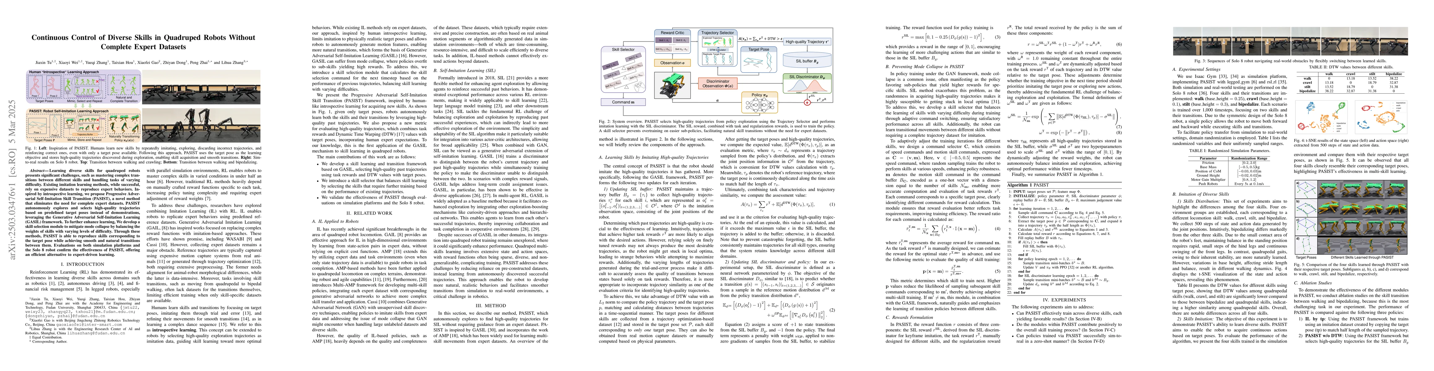 Thumbnail for Continuous Control of Diverse Skills in Quadruped Robots Without
  Complete Expert Datasets