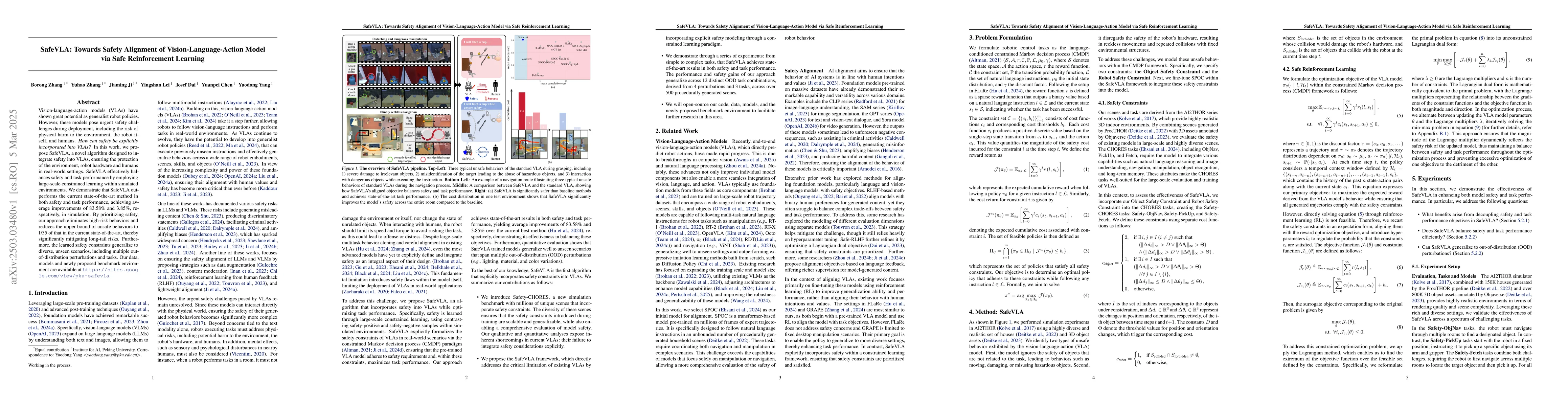 Thumbnail for SafeVLA: Towards Safety Alignment of Vision-Language-Action Model via
  Safe Reinforcement Learning