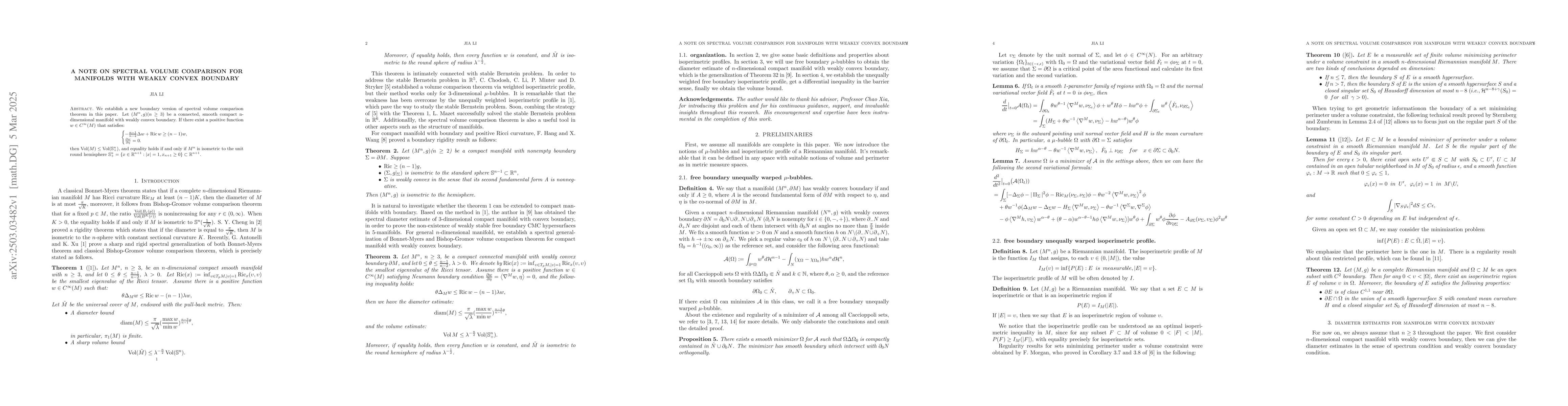 Thumbnail for A note on Spectral Volume comparison for manifolds with weakly convex
  boundary