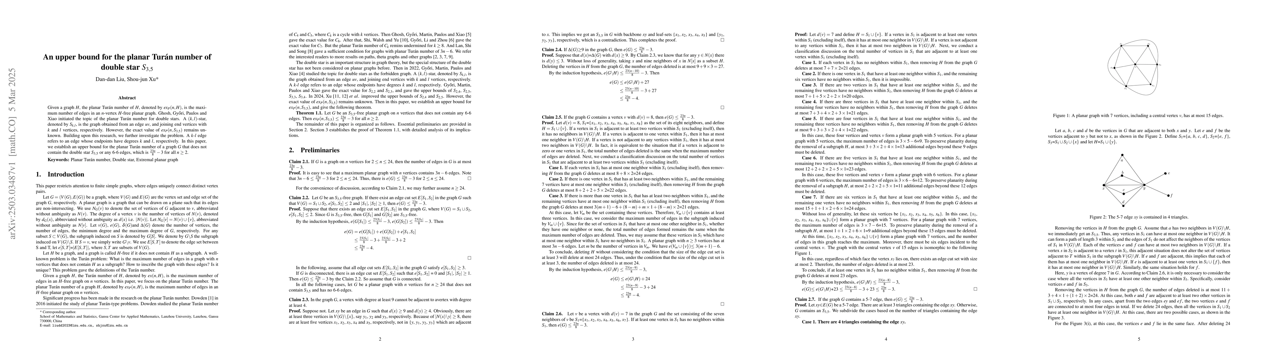 Thumbnail for An upper bound for the planar Turan number of double star S_{3,5}