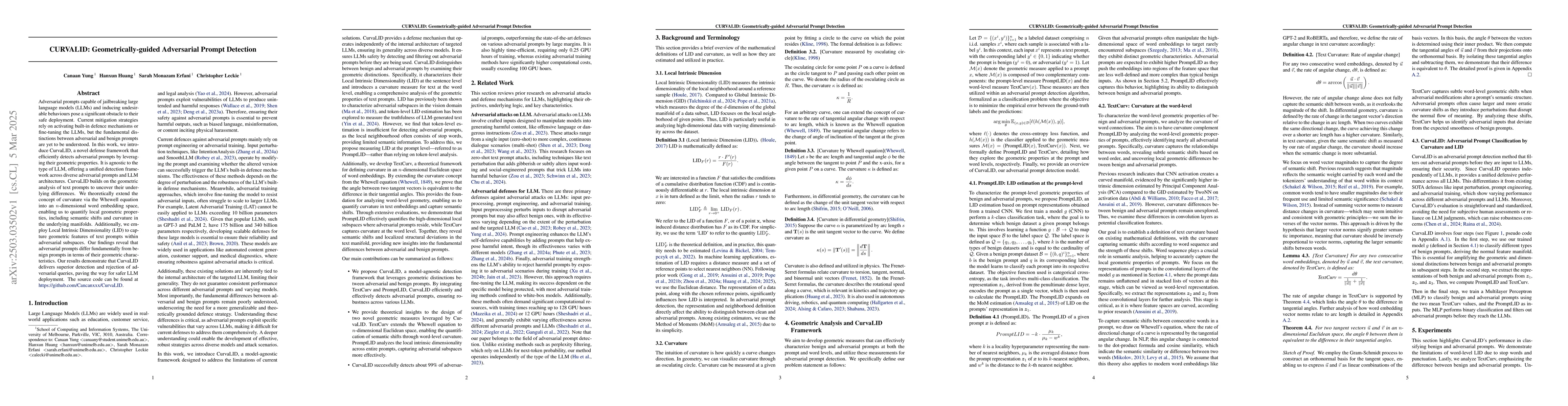 Thumbnail for CURVALID: Geometrically-guided Adversarial Prompt Detection
