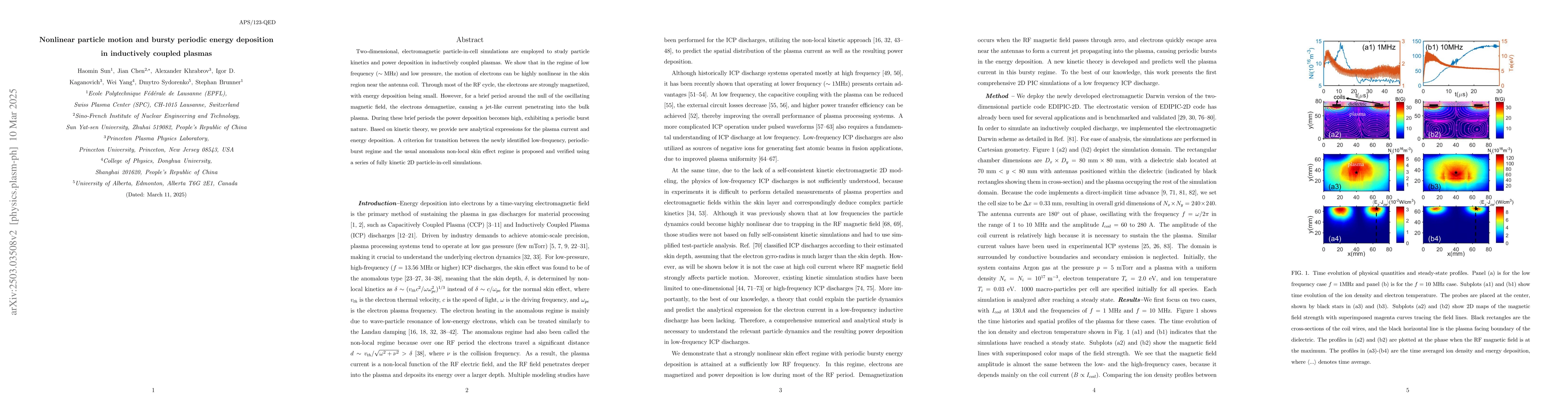 Thumbnail for Nonlinear particle motion and bursty periodic energy deposition in
  inductively coupled plasmas