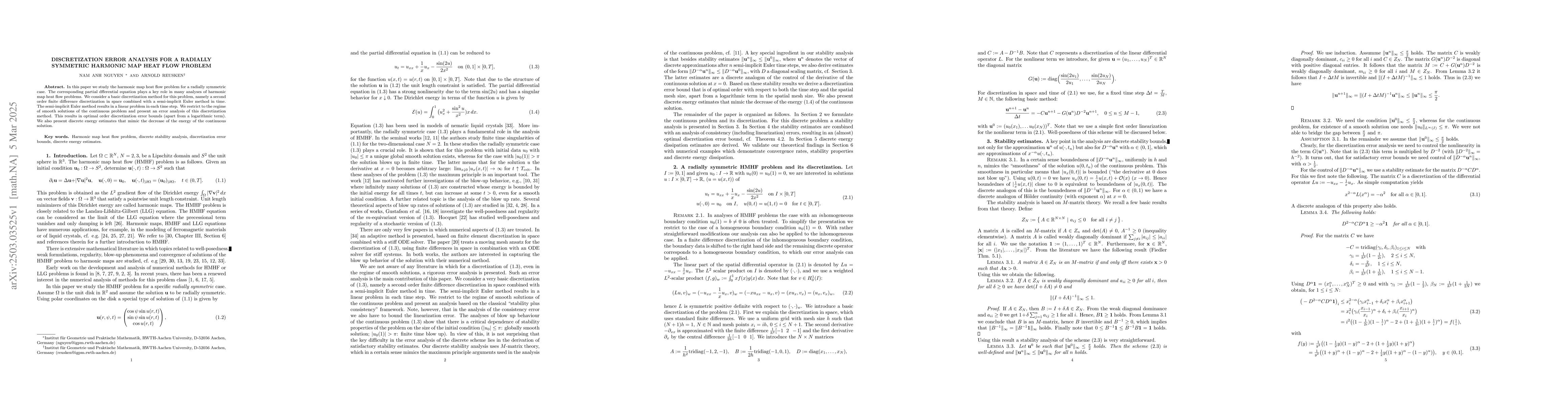 Thumbnail for Discretization error analysis for a radially symmetric harmonic map heat
  flow problem