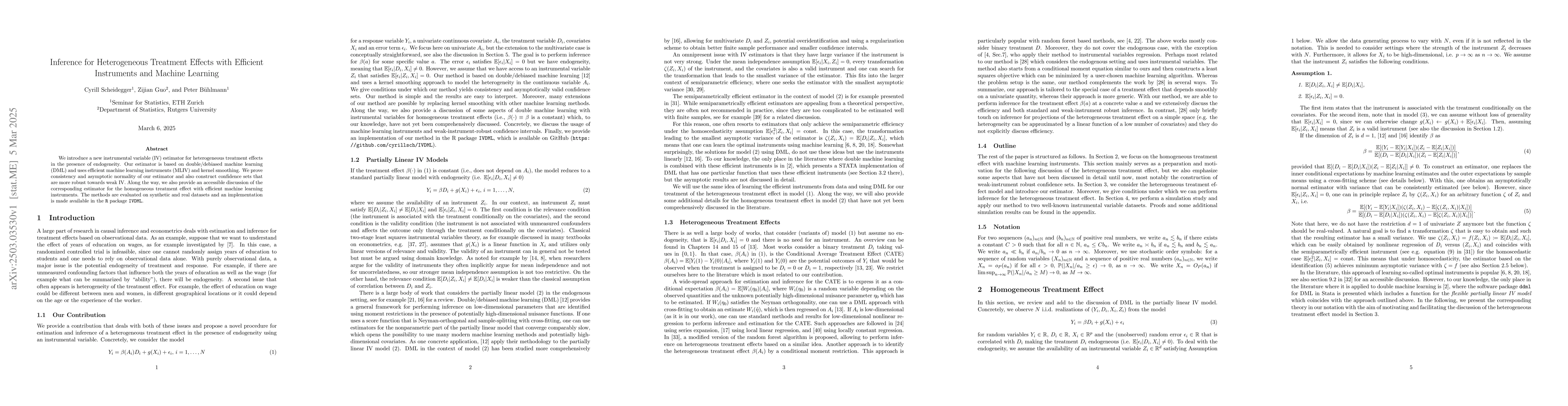 Thumbnail for Inference for Heterogeneous Treatment Effects with Efficient Instruments
  and Machine Learning