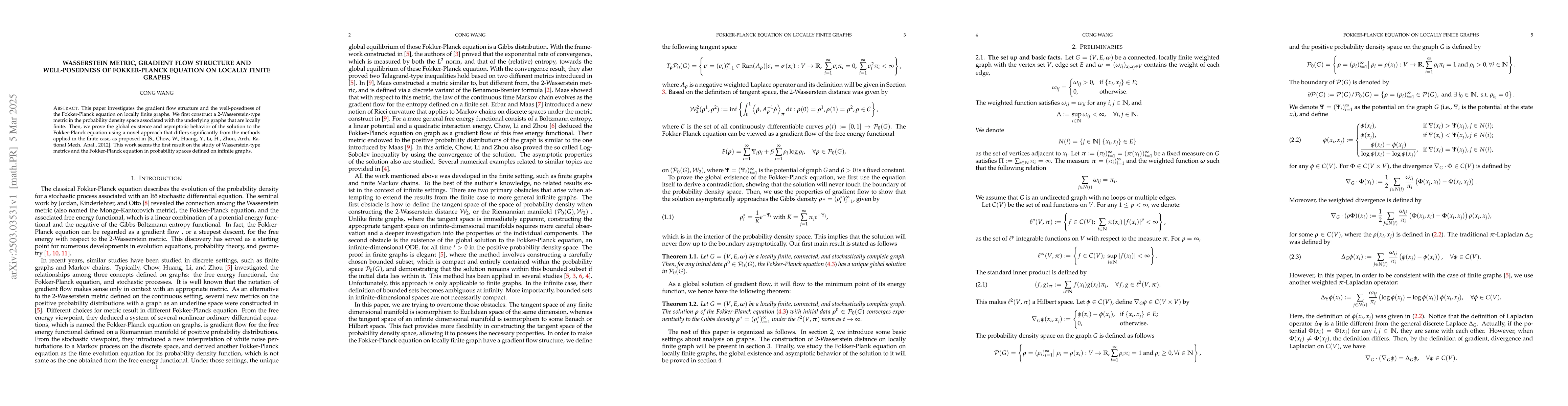 Thumbnail for Wasserstein metric, gradient flow structure and well-posedness of
  Fokker-Planck equation on locally finite graphs