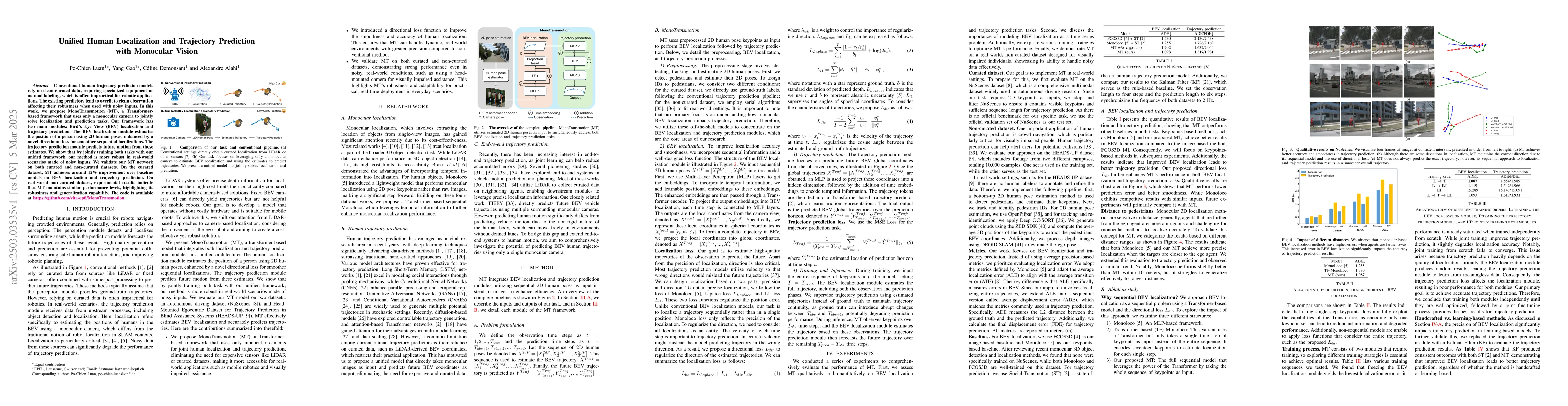 Thumbnail for Unified Human Localization and Trajectory Prediction with Monocular
  Vision