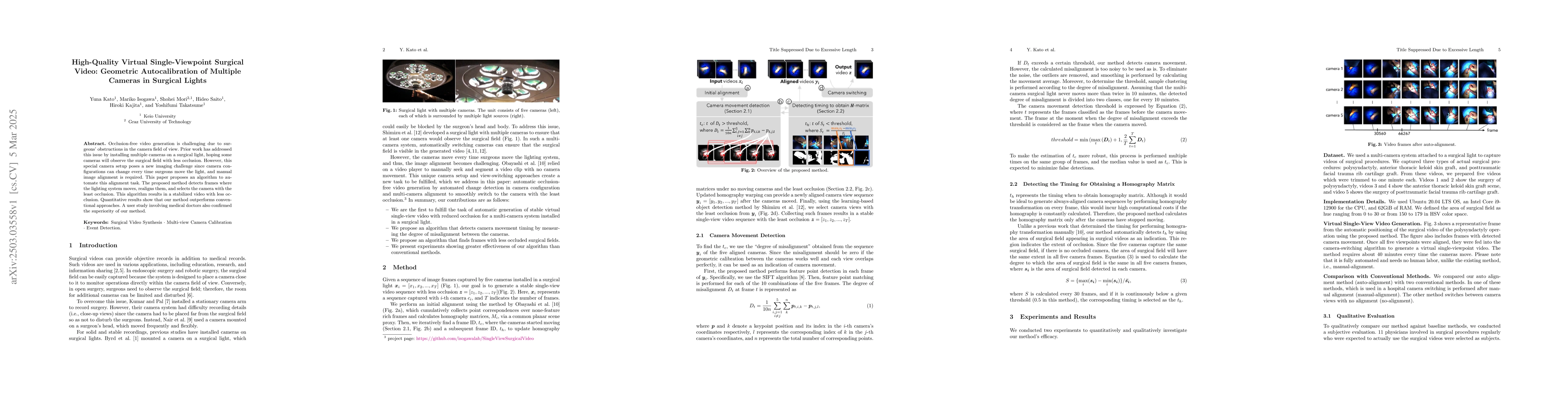 Thumbnail for High-Quality Virtual Single-Viewpoint Surgical Video: Geometric
  Autocalibration of Multiple Cameras in Surgical Lights