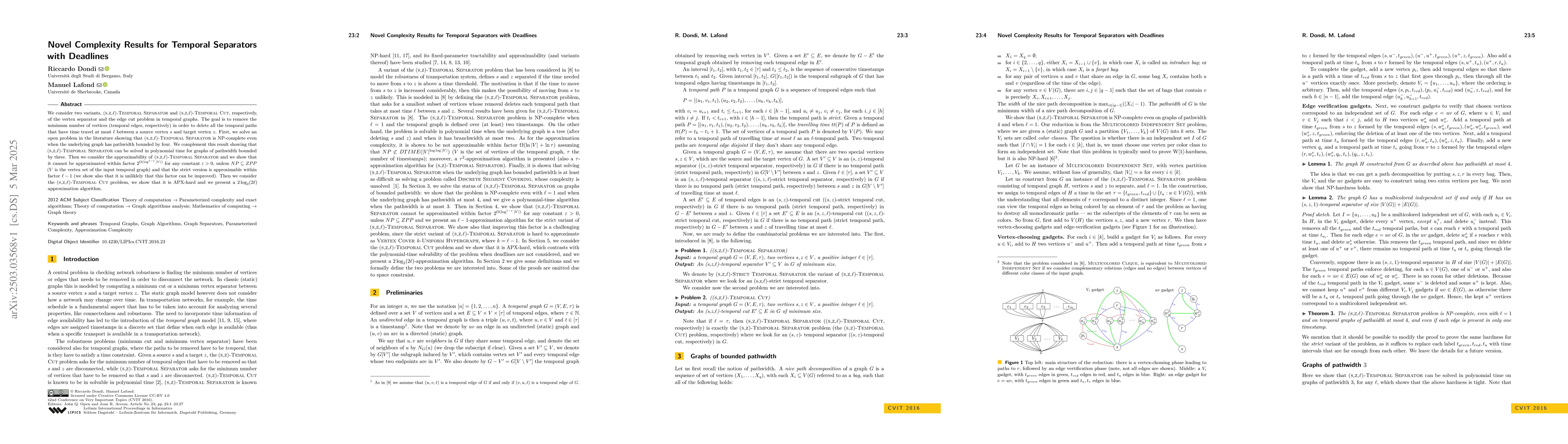 Thumbnail for Novel Complexity Results for Temporal Separators with Deadlines