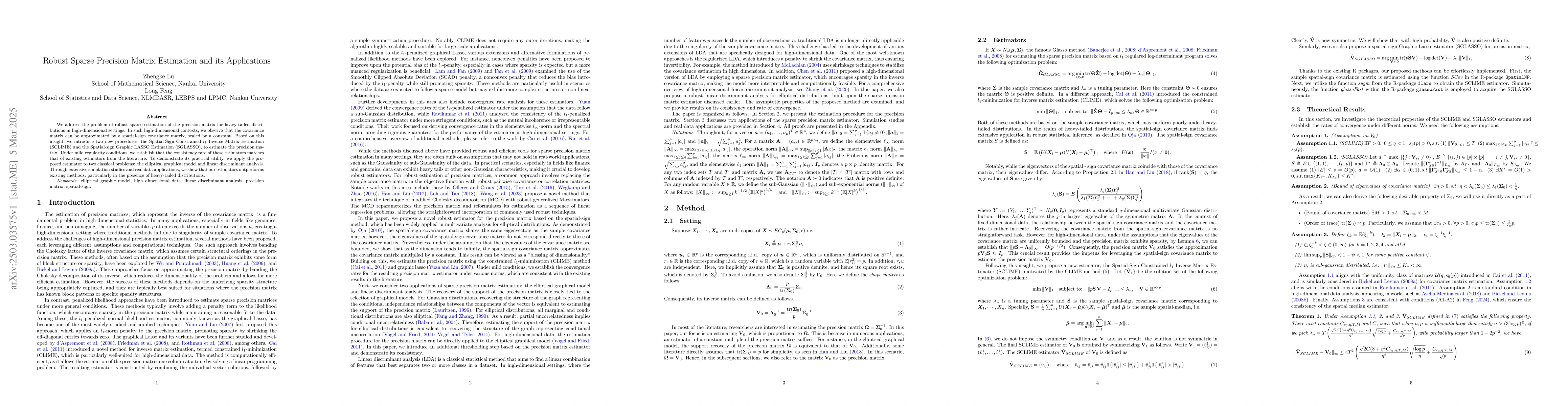 Thumbnail for Robust Sparse Precision Matrix Estimation and its Application