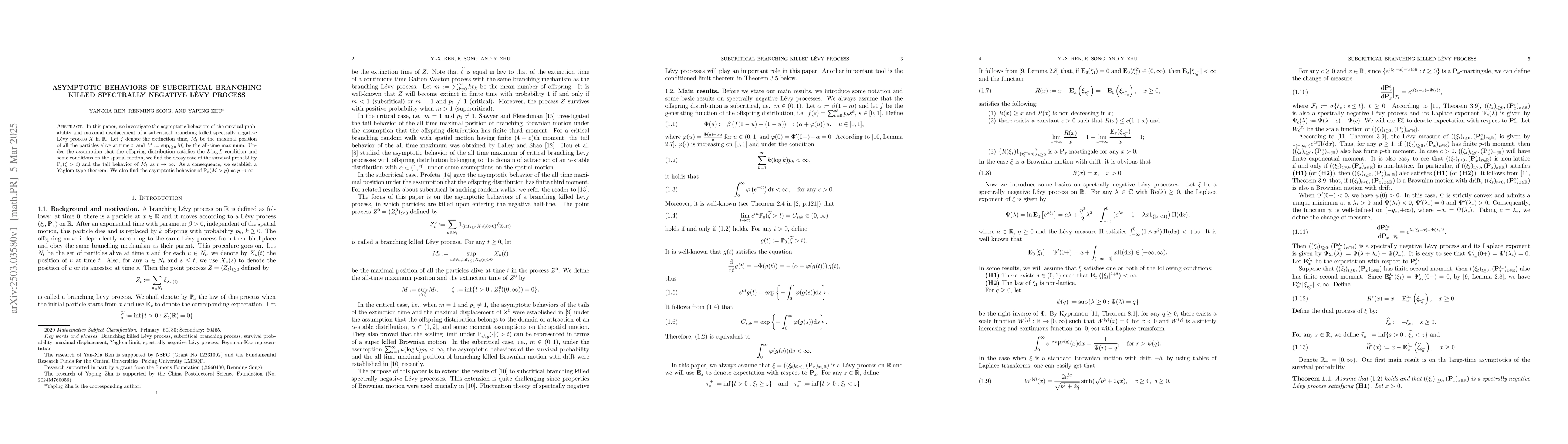 Thumbnail for Asymptotic behaviors of subcritical branching killed spectrally negative
  Lévy process