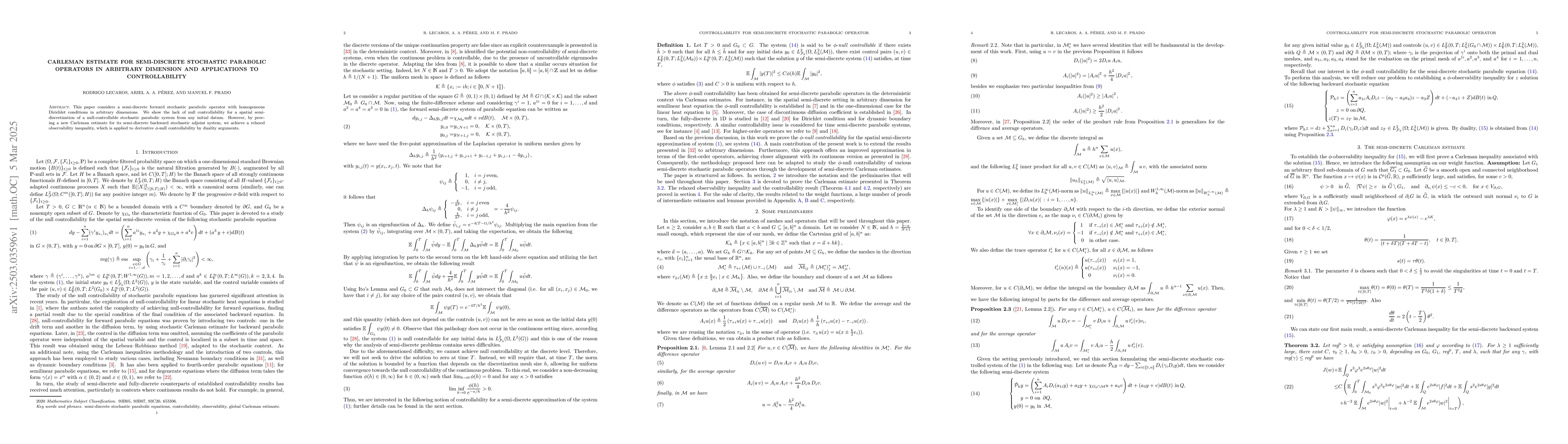Thumbnail for Carleman estimate for semi-discrete stochastic parabolic operators in
  arbitrary dimension and applications to controllability