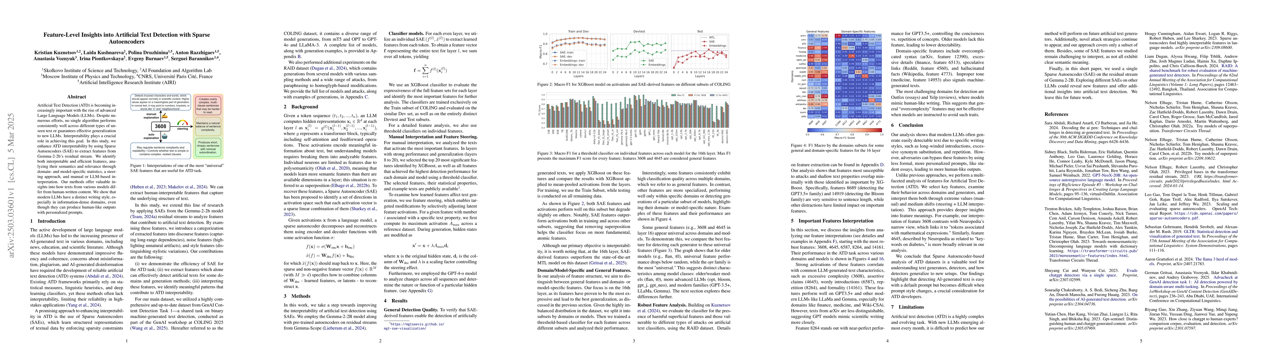 Thumbnail for Feature-Level Insights into Artificial Text Detection with Sparse
  Autoencoders