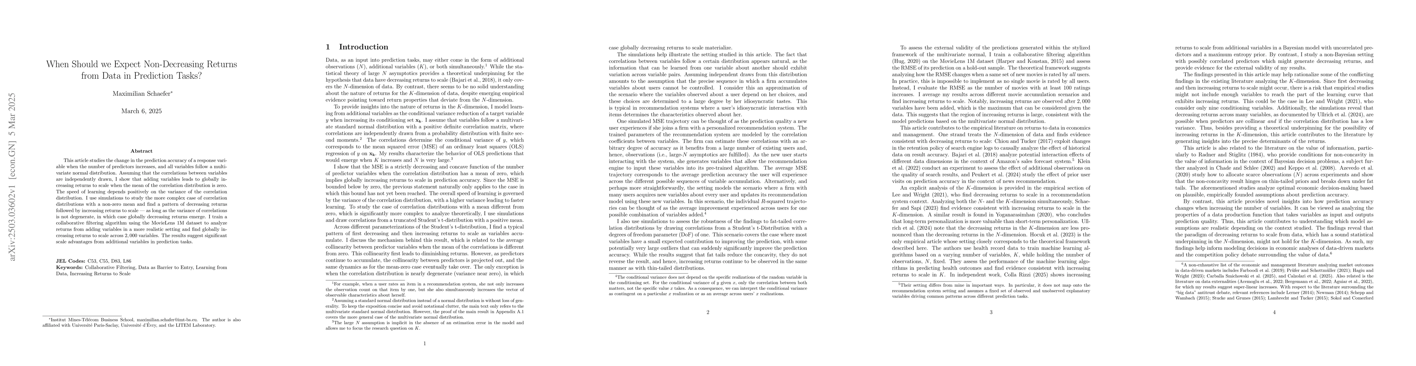 Thumbnail for When Should we Expect Non-Decreasing Returns from Data in Prediction
  Tasks?