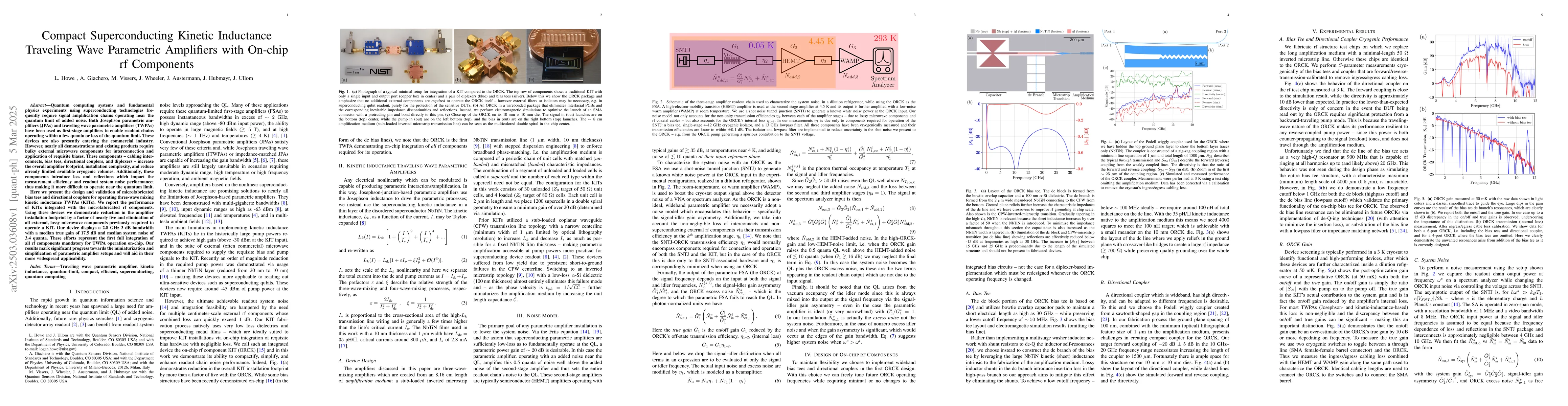 Thumbnail for Compact Superconducting Kinetic Inductance Traveling Wave Parametric
  Amplifiers with On-chip rf Components