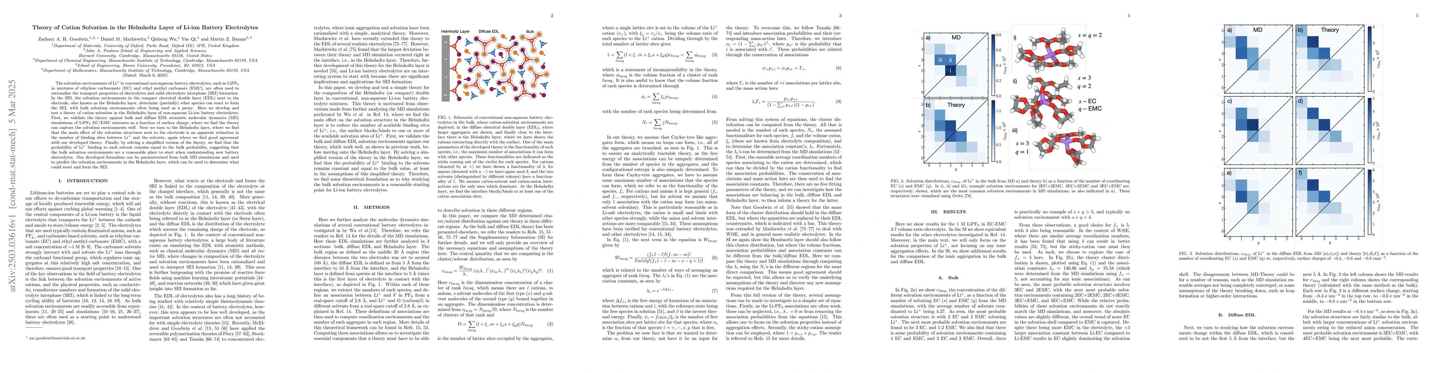 Thumbnail for Theory of Cation Solvation in the Helmholtz Layer of Li-ion Battery
  Electrolytes