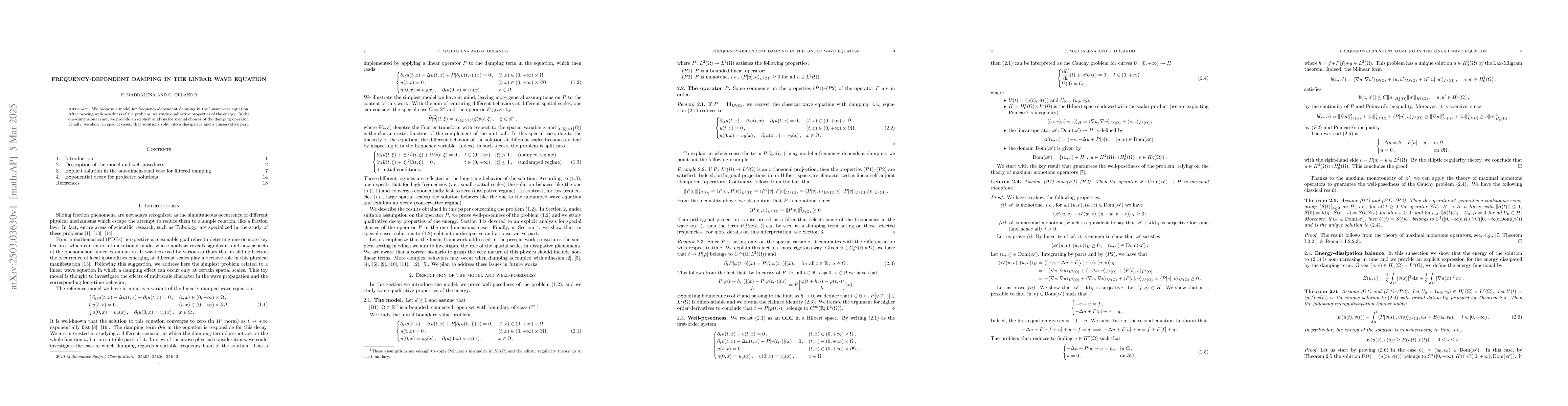 Thumbnail for Frequency-dependent damping in the linear wave equation