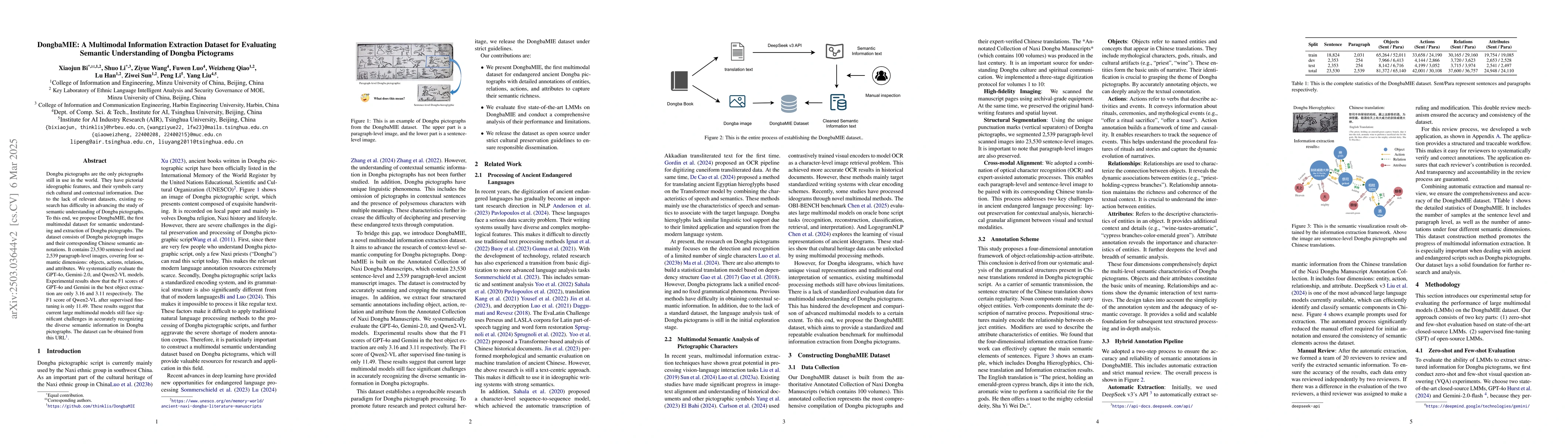 Thumbnail for DongbaMIE: A Multimodal Information Extraction Dataset for Evaluating
  Semantic Understanding of Dongba Pictograms