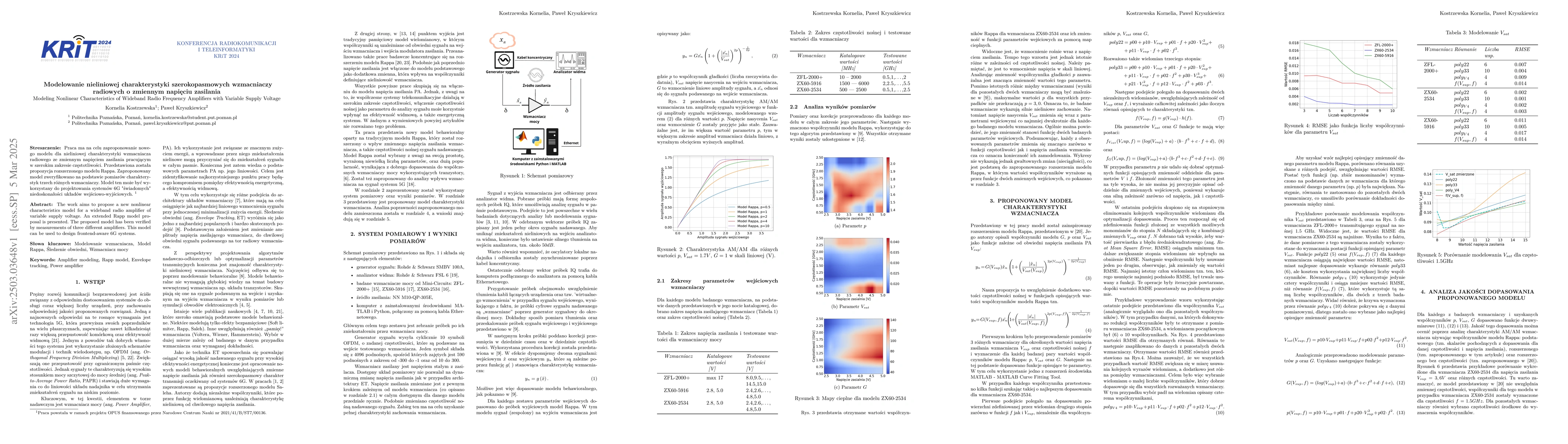 Thumbnail for Modelowanie nieliniowej charakterystyki szerokopasmowych wzmacniaczy
  radiowych o zmiennym napięciu zasilania; Modeling Nonlinear
  Characteristics of Wideband Radio Frequency Amplifiers with Variable Supply
  Voltage