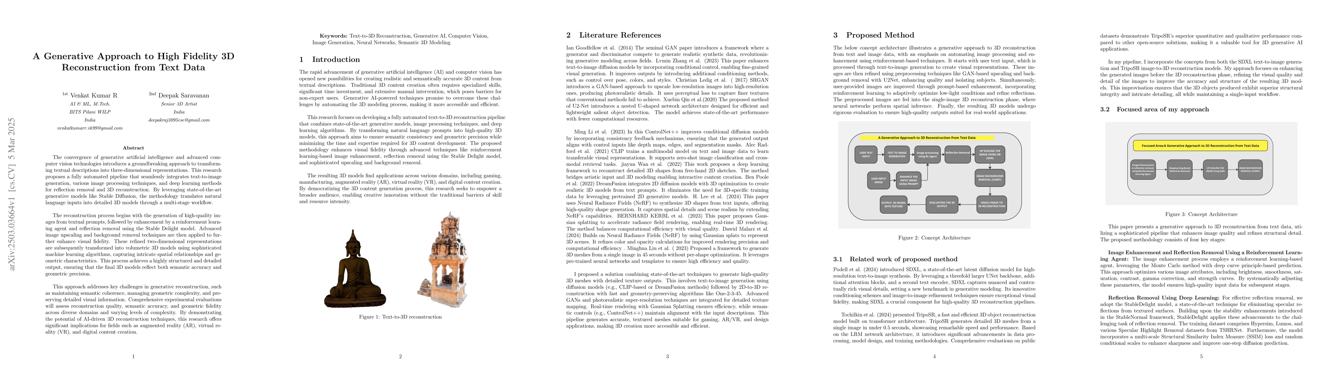 Thumbnail for A Generative Approach to High Fidelity 3D Reconstruction from Text Data