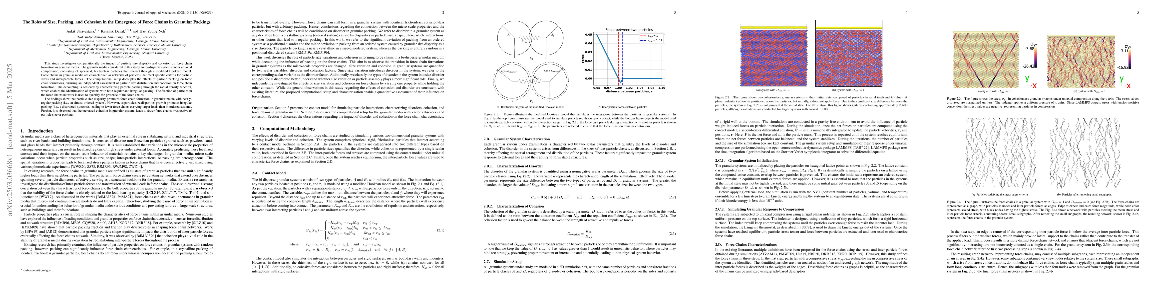 Thumbnail for The Roles of Size, Packing, and Cohesion in the Emergence of Force
  Chains in Granular Packings