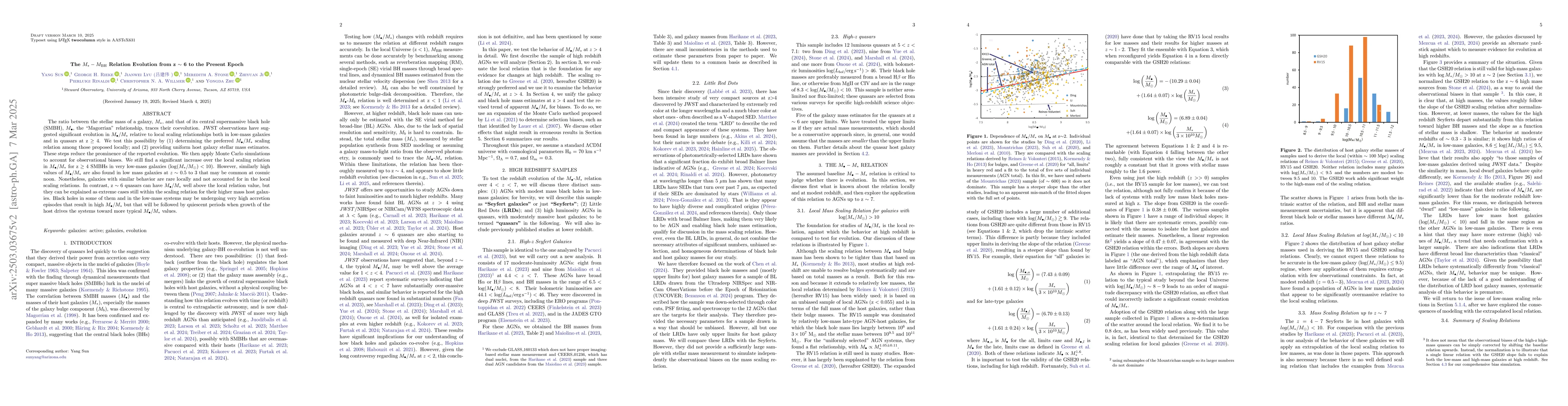 Thumbnail for The $M_{*}-M_{\rm BH}$ Relation Evolution from z $\sim$ 6 to the Present
  Epoch
