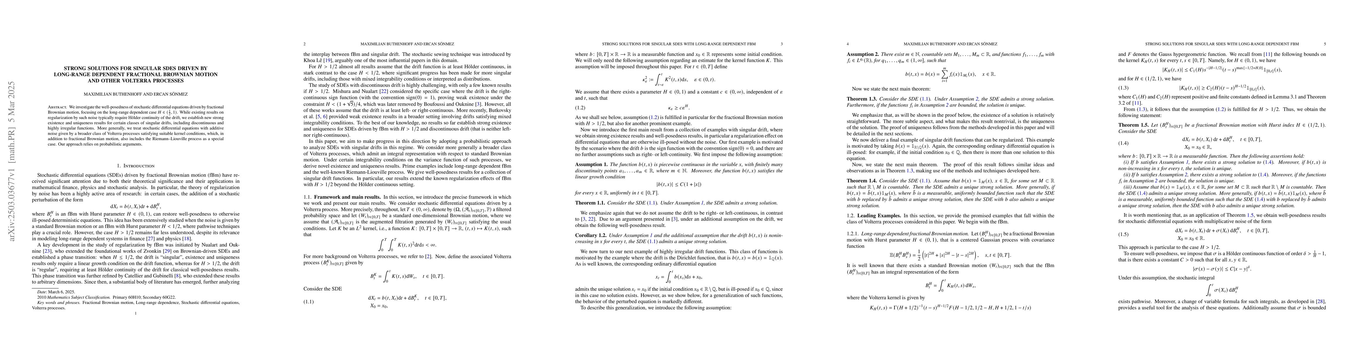 Thumbnail for Strong solutions for singular SDEs driven by long-range dependent
  fractional Brownian motion and other Volterra processes