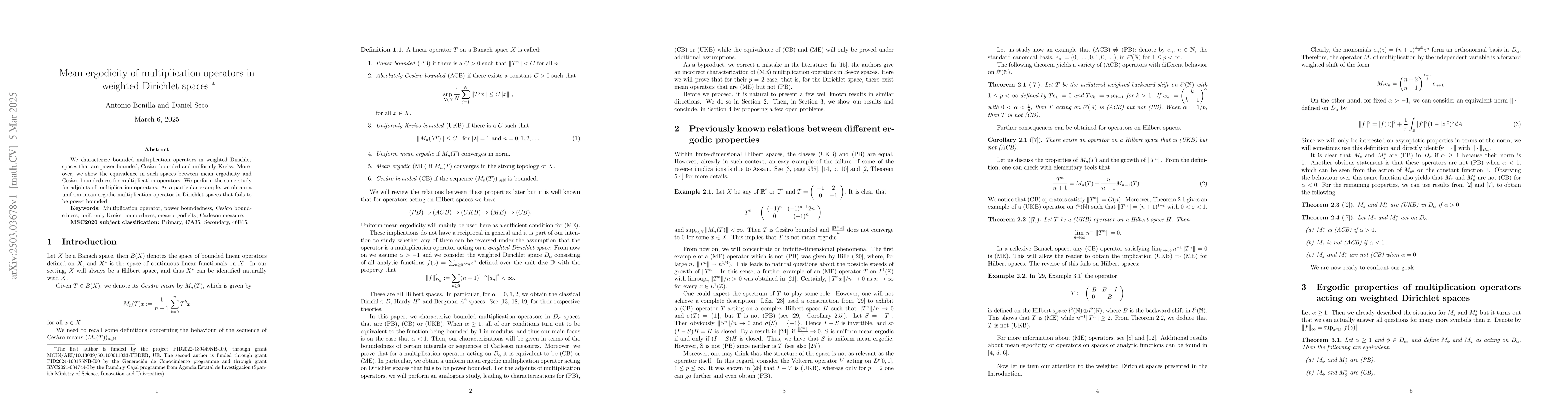 Thumbnail for Mean ergodicity of multiplication operators in weighted Dirichlet spaces