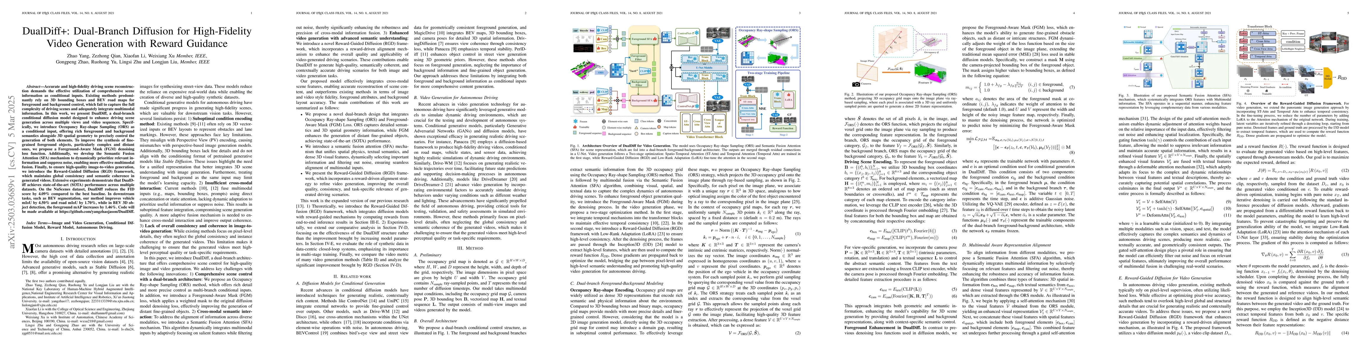 Thumbnail for DualDiff+: Dual-Branch Diffusion for High-Fidelity Video Generation with
  Reward Guidance