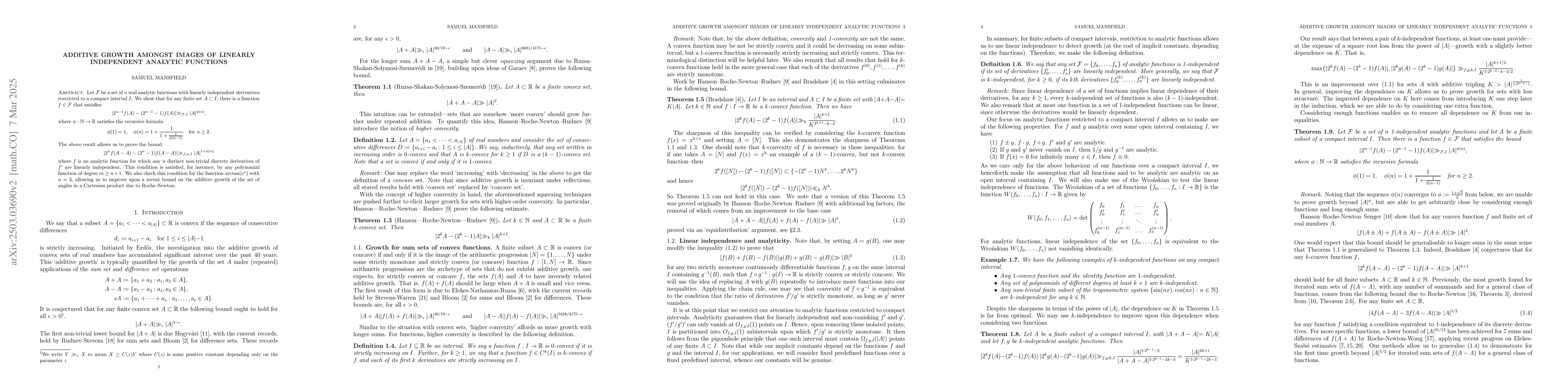 Thumbnail for Additive growth amongst images of linearly independent analytic
  functions