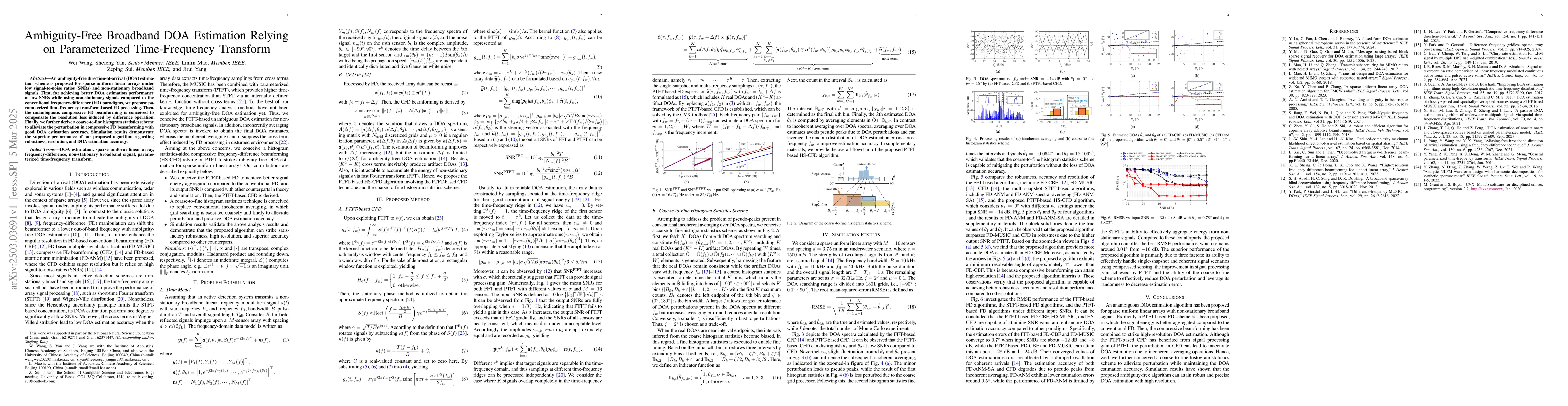 Thumbnail for Ambiguity-Free Broadband DOA Estimation Relying on Parameterized
  Time-Frequency Transform