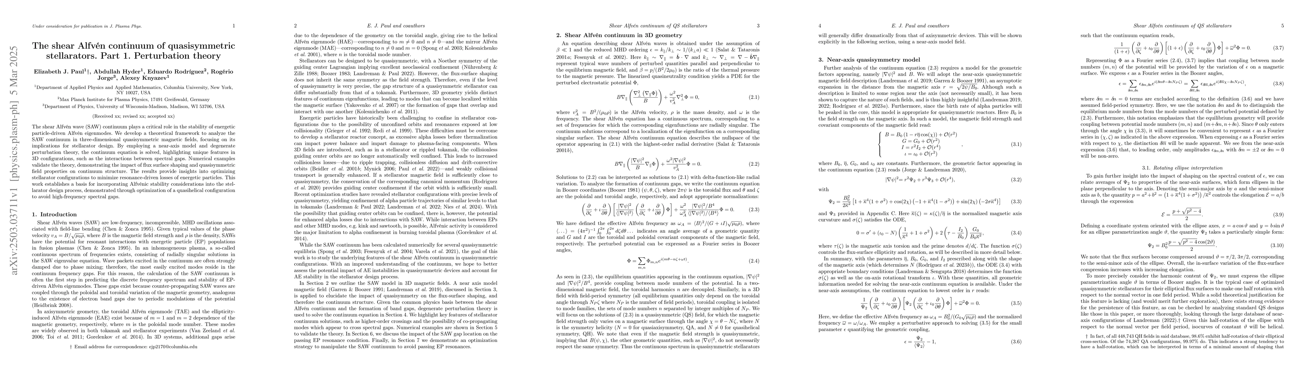 Thumbnail for The shear Alfvén continuum of quasisymmetric stellarators. Part 1.
  Perturbation theory