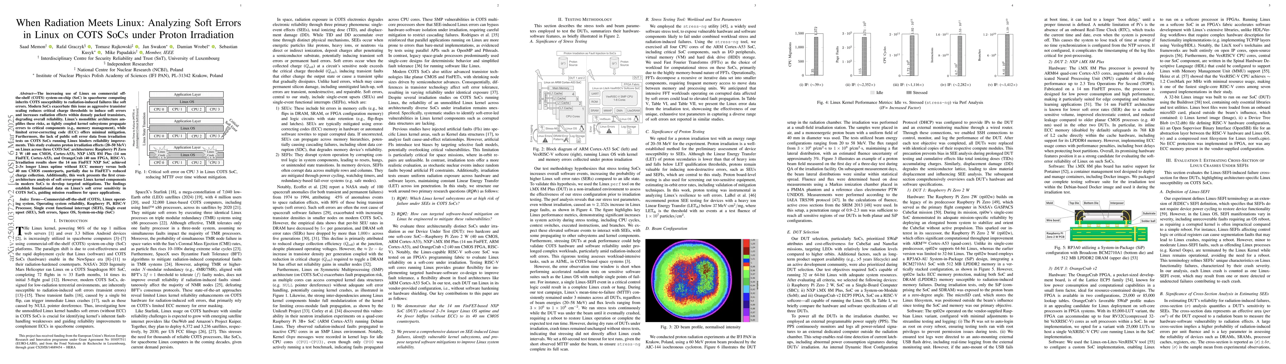 Thumbnail for When Radiation Meets Linux: Analyzing Soft Errors in Linux on COTS SoCs
  under Proton Irradiation