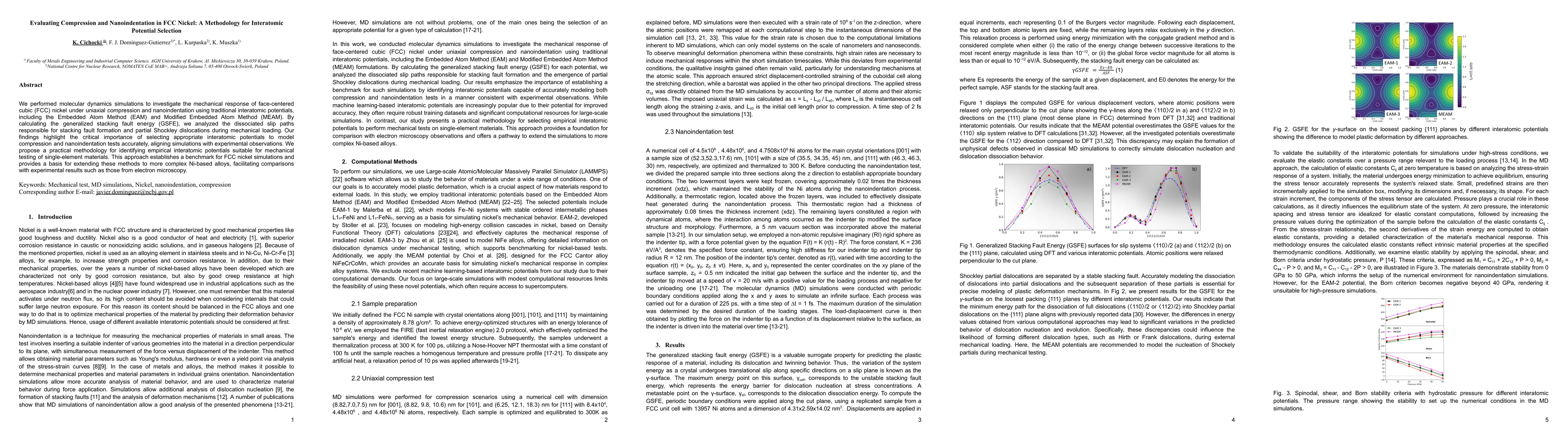Thumbnail for Evaluating Compression and Nanoindentation in FCC Nickel: A Methodology
  for Interatomic Potential Selection