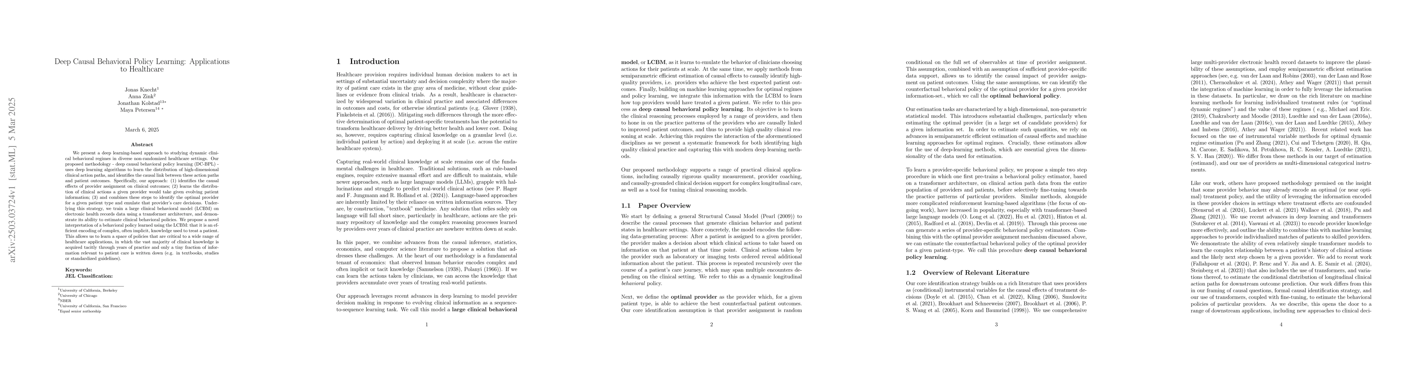 Thumbnail for Deep Causal Behavioral Policy Learning: Applications to Healthcare