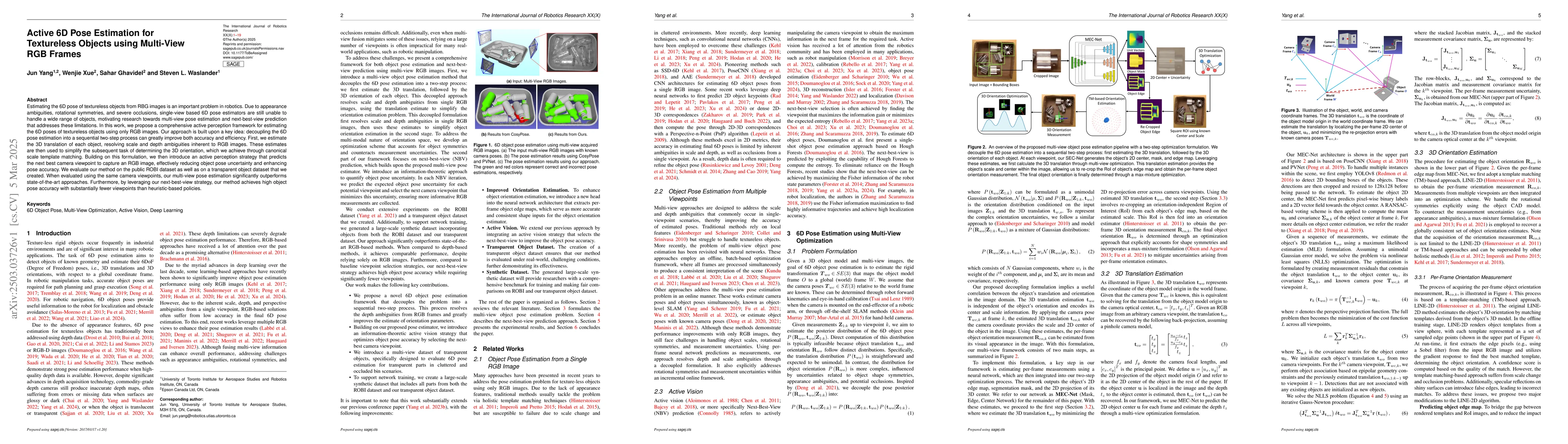 Thumbnail for Active 6D Pose Estimation for Textureless Objects using Multi-View RGB
  Frames