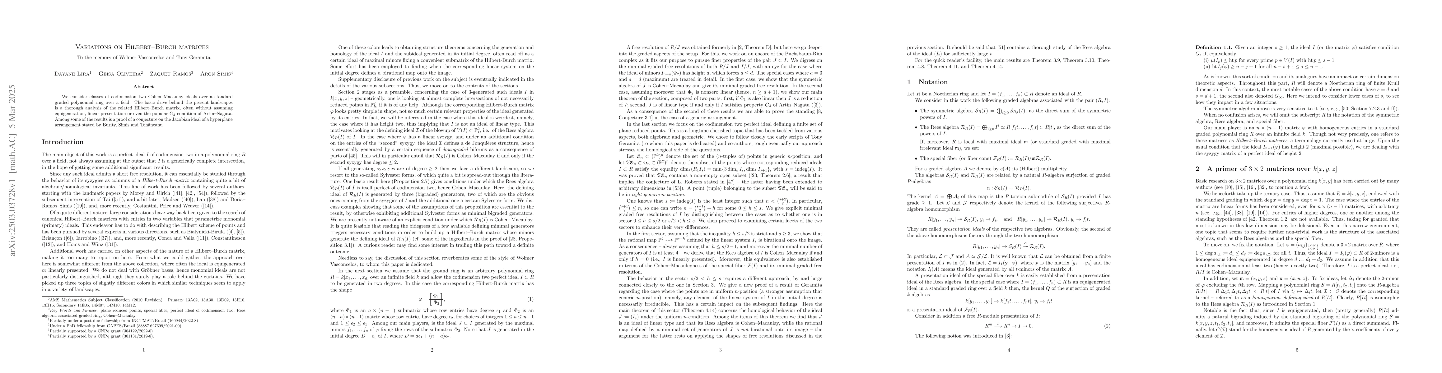 Thumbnail for Variations on Hilbert--Burch matrices