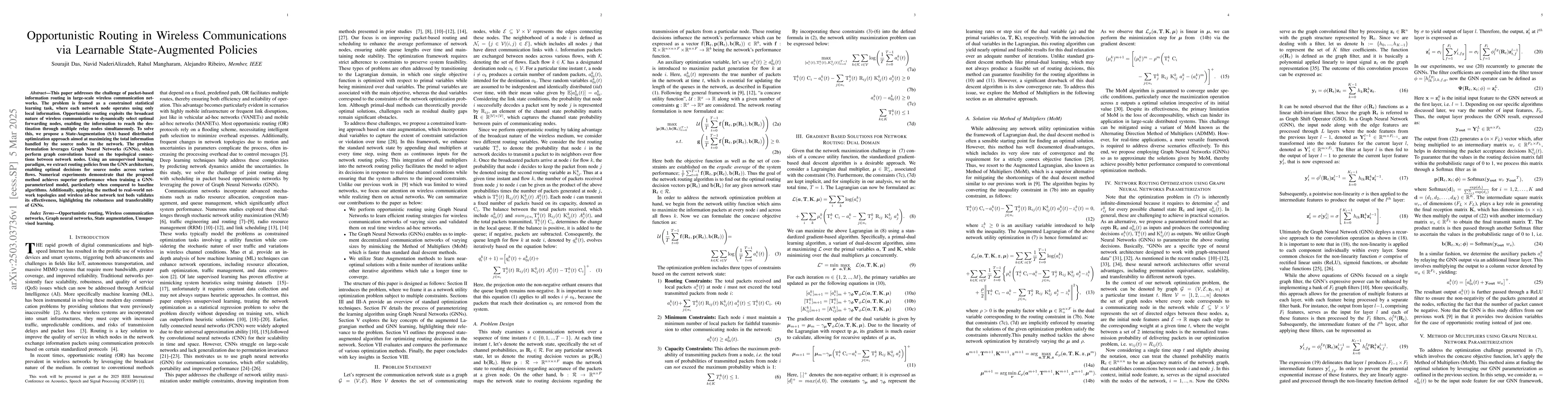 Thumbnail for Opportunistic Routing in Wireless Communications via Learnable
  State-Augmented Policies
