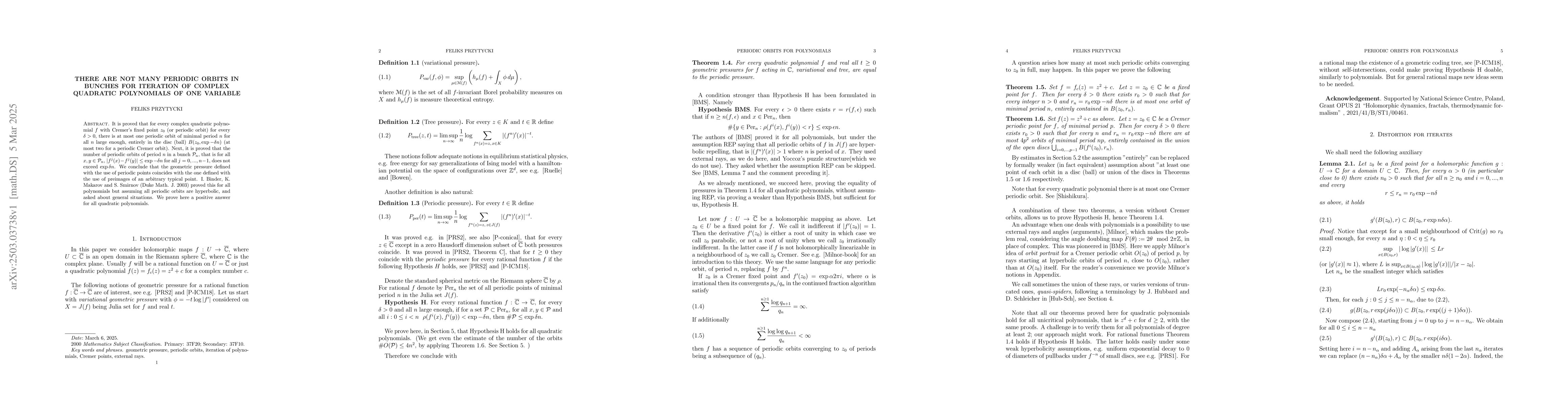 Thumbnail for There are not many periodic orbits in bunches for iteration of complex
  quadratic polynomials of one variable