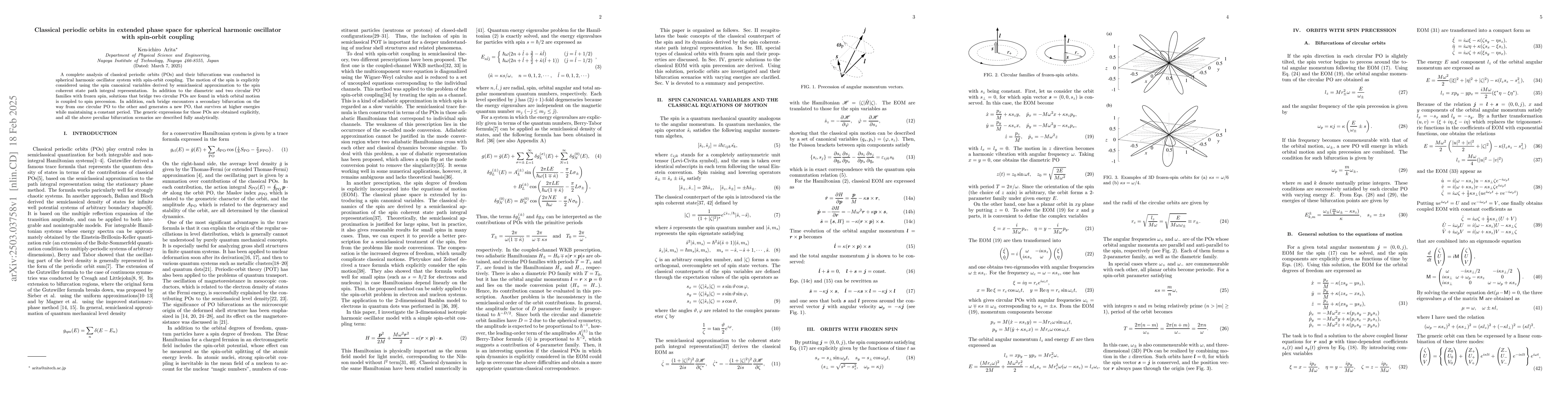 Thumbnail for Classical periodic orbits in extended phase space for spherical harmonic
  oscillator with spin-orbit coupling