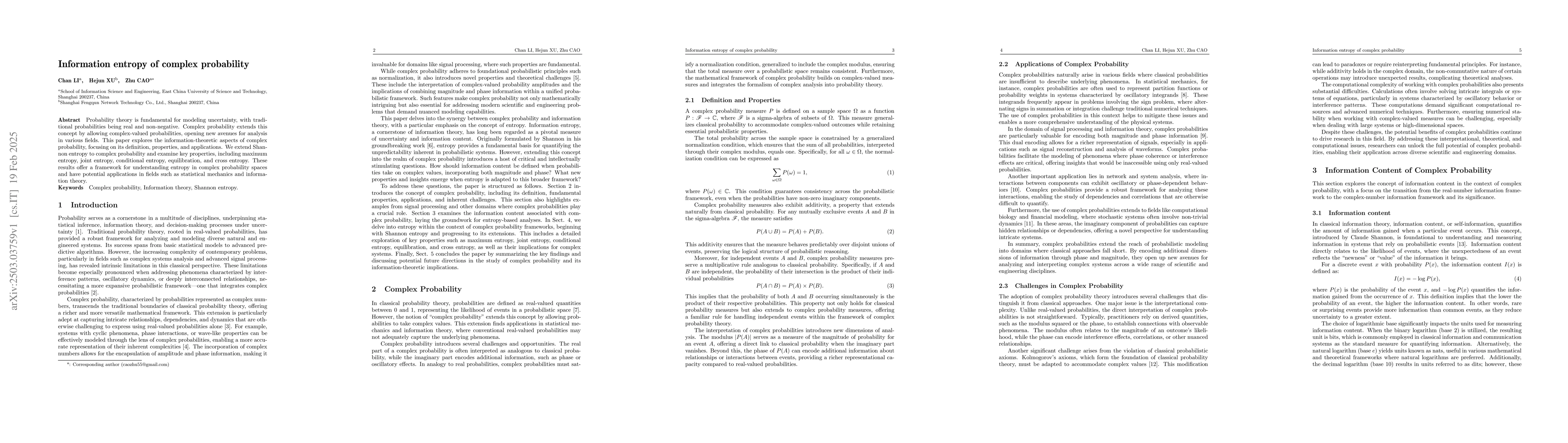 Thumbnail for Information entropy of complex probability