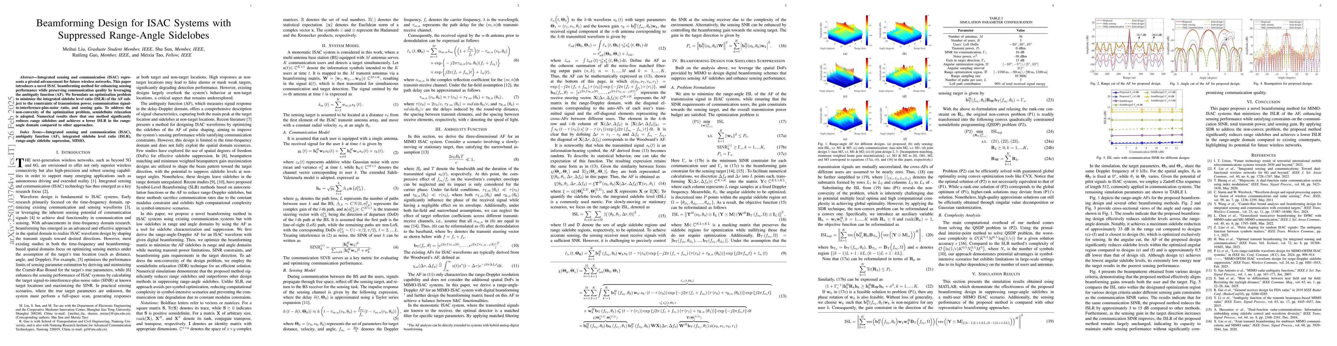 Thumbnail for Beamforming Design for ISAC Systems with Suppressed Range-Angle
  Sidelobes