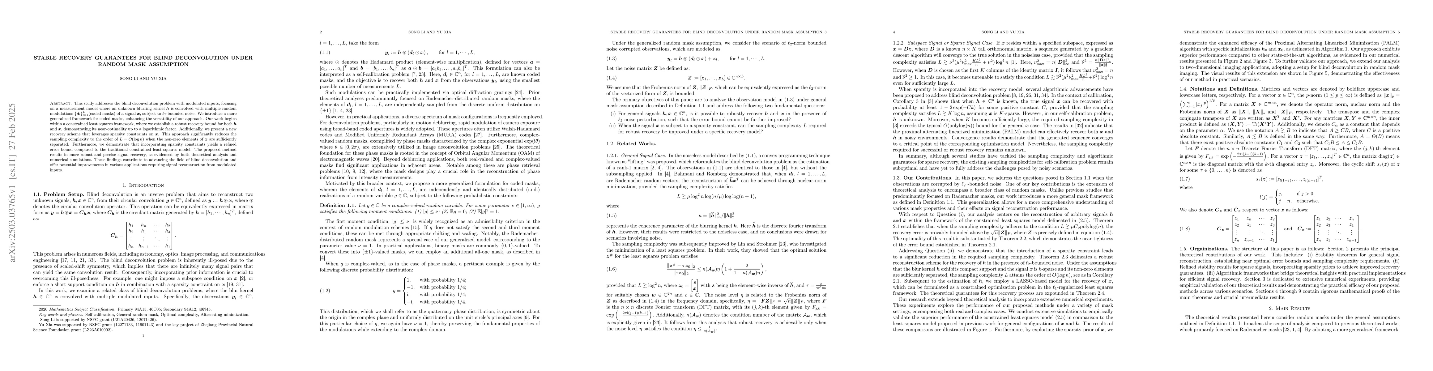 Thumbnail for Stable recovery guarantees for blind deconvolution under random mask
  assumption
