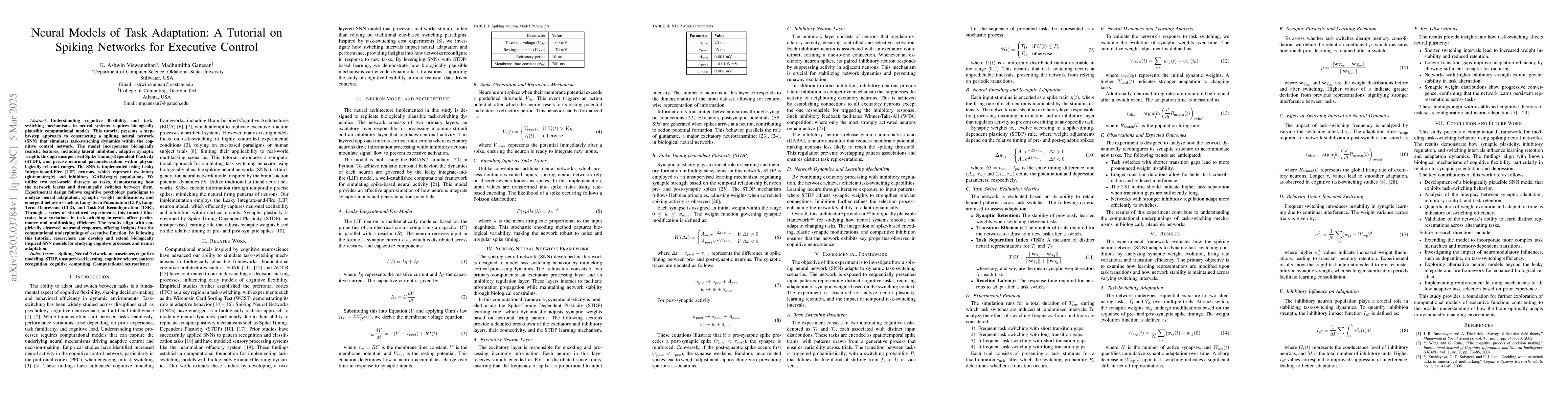 Thumbnail for Neural Models of Task Adaptation: A Tutorial on Spiking Networks for
  Executive Control
