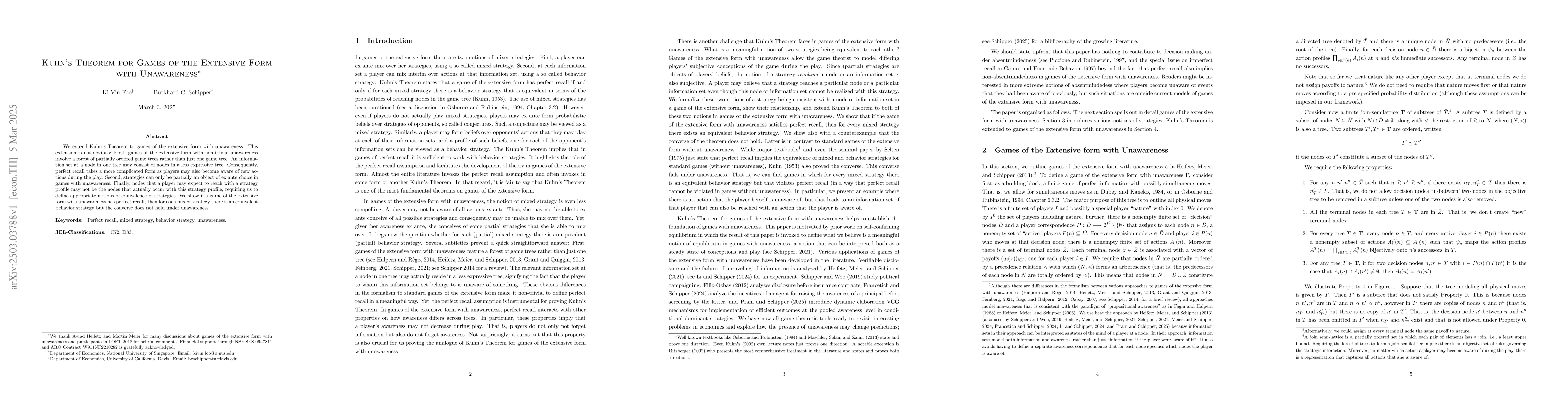 Thumbnail for Kuhn's Theorem for Games of the Extensive Form with Unawareness