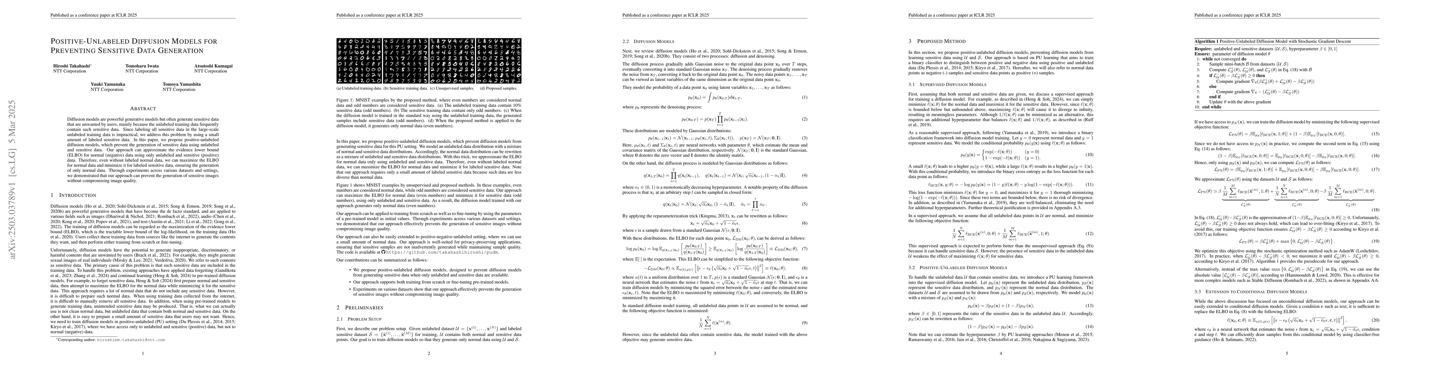 Thumbnail for Positive-Unlabeled Diffusion Models for Preventing Sensitive Data
  Generation