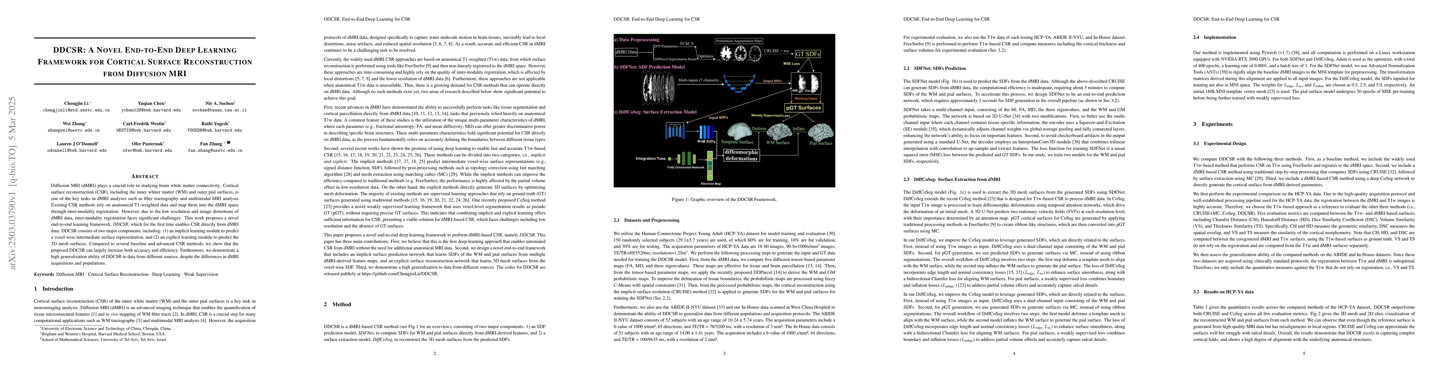 Thumbnail for DDCSR: A Novel End-to-End Deep Learning Framework for Cortical Surface
  Reconstruction from Diffusion MRI