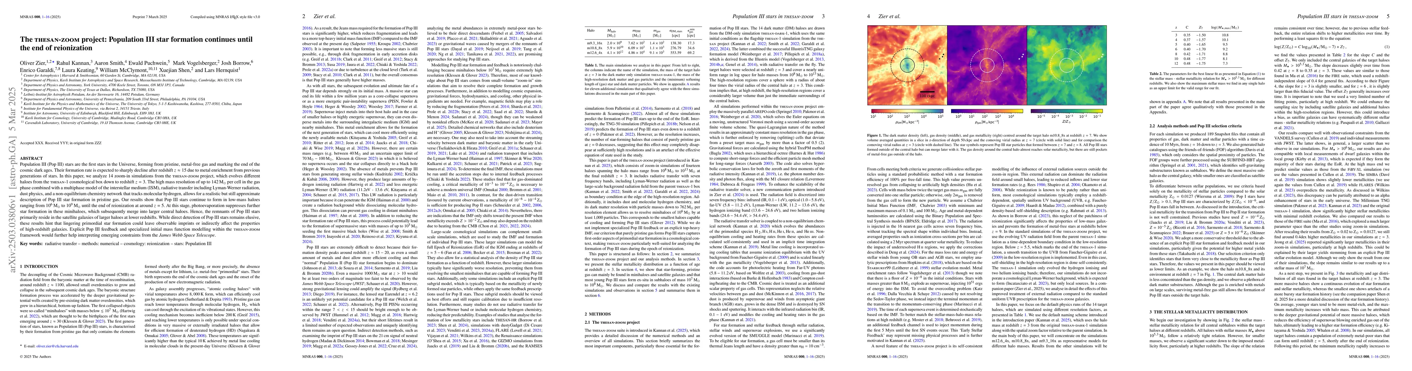 Thumbnail for The THESAN-ZOOM project: Population III star formation continues until
  the end of reionization