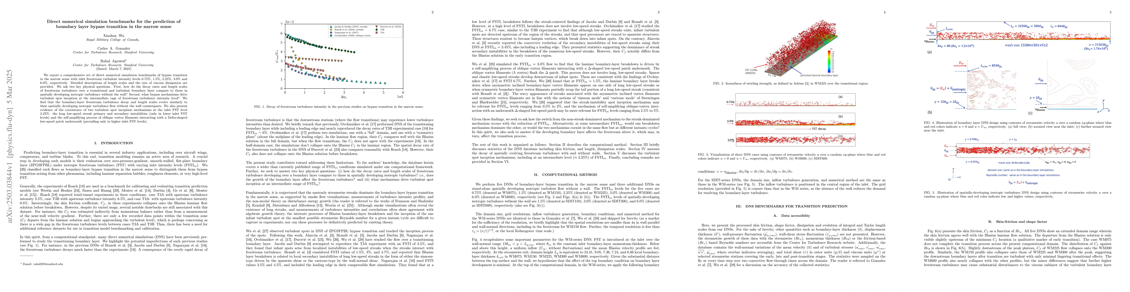 Thumbnail for Direct numerical simulation benchmarks for the prediction of boundary
  layer bypass transition in the narrow sense